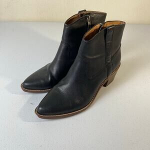 Madewell Women's Sz 7.5 The Hailie Boot True Black Leather Ankle Western Neutral